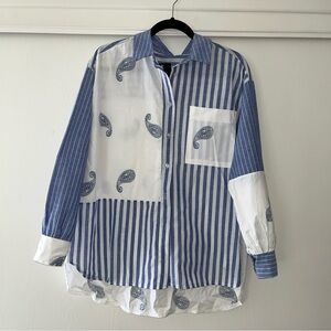 Naz White/blue striped Collared Woman’s  Cotton Dressy shirt XXL
